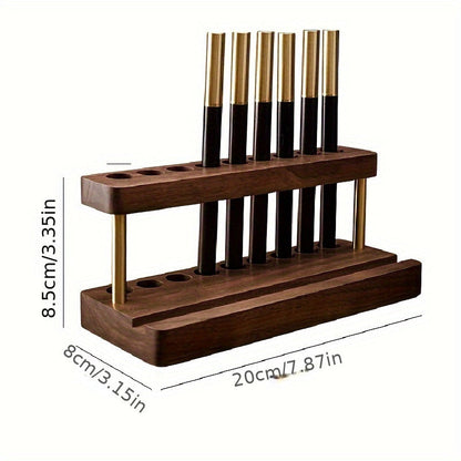 Solid Walnut Desk Organizer with Brass Accents – Elegant Office Storage