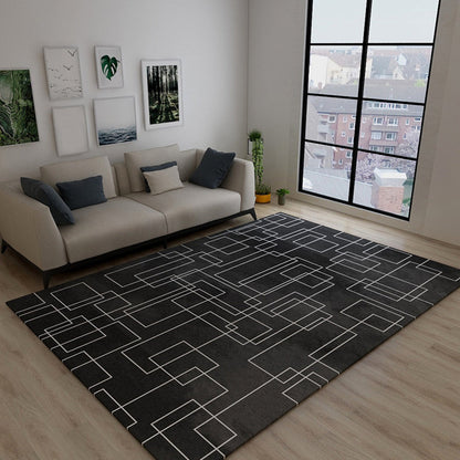 Striped Pattern Area Rug in Black and Gray - Washable, Non-Slip, Pet-Friendly