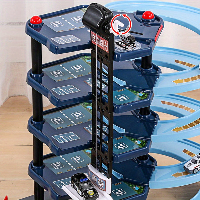 Multi-Level Fire Station Playset with Fire Truck and Traffic Signs for Kids