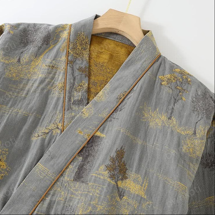 Neutral Cotton Kimono Pajama Set
