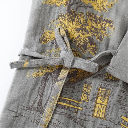 Neutral Cotton Kimono Pajama Set