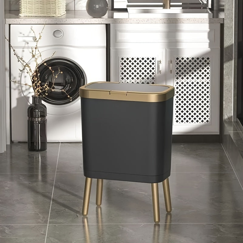 Slim Bathroom Waste Bin with Odor-Sealing Lid – 15L Trash Can