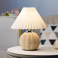 White Lampshade + Wooden Base