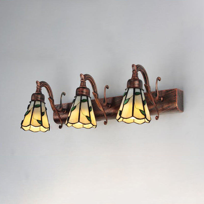 Rustic Stained Glass Vanity Light with 3 Heads for Makeup Mirror in Copper/Brass/Gold
