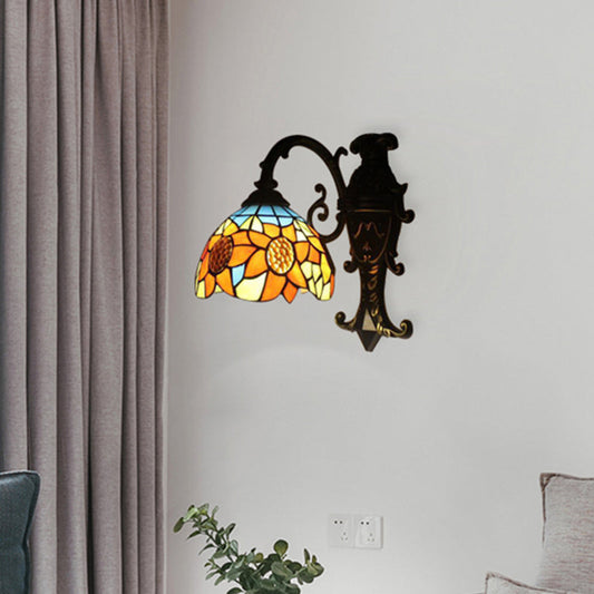 Rustic Sunflower Wall Light in Orange – Woven Glass Lamp for Bedroom