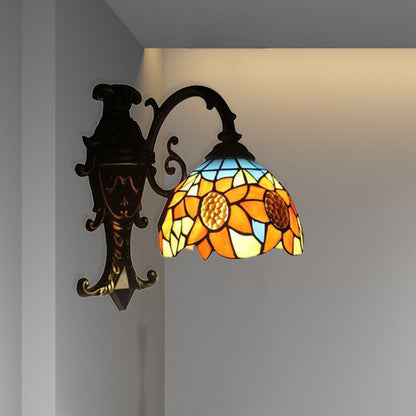 Rustic Sunflower Wall Light in Orange – Woven Glass Lamp for Bedroom
