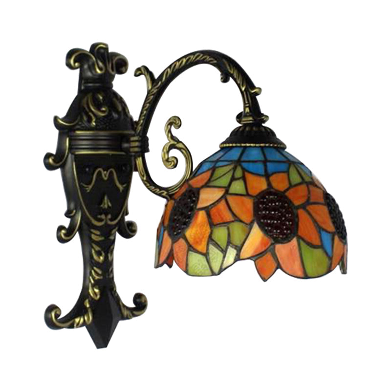 Rustic Sunflower Wall Light in Orange – Woven Glass Lamp for Bedroom