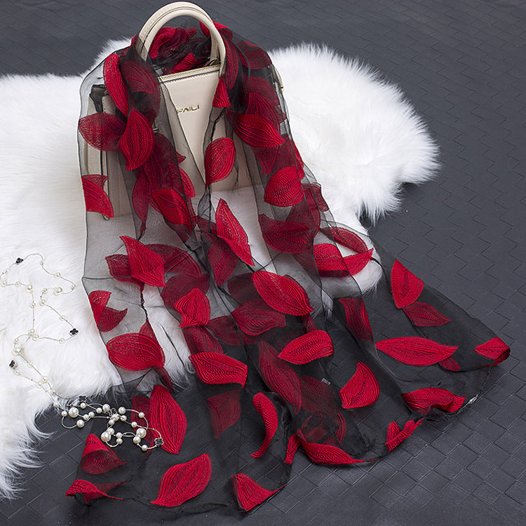 Silk Scarf Featuring Hollow Floral Design