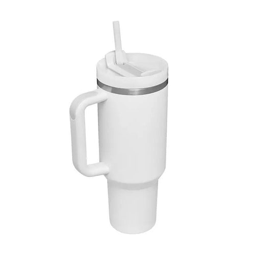 Stylish 40oz Insulated Travel Mug with Handle & Straw