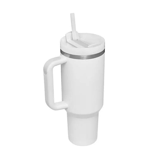 Stylish 40oz Insulated Travel Mug with Handle & Straw