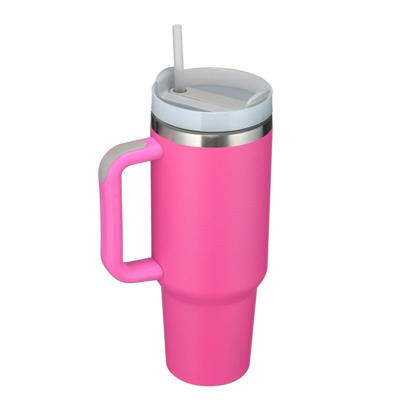 Stylish 40oz Insulated Travel Mug with Handle & Straw