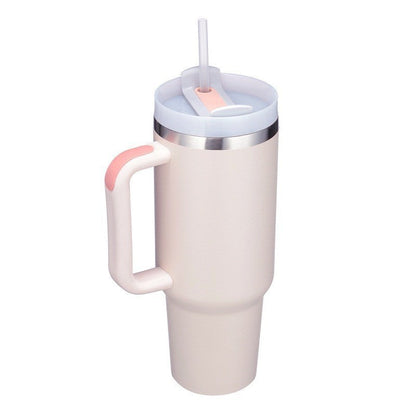 Stylish 40oz Insulated Travel Mug with Handle & Straw