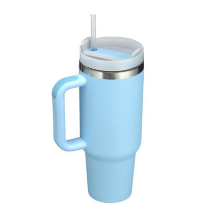 Stylish 40oz Insulated Travel Mug with Handle & Straw