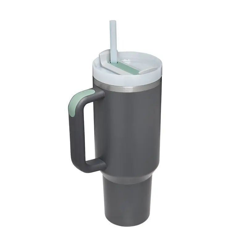 Stylish 40oz Insulated Travel Mug with Handle & Straw