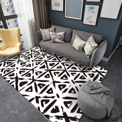 Modern Black Geometric Area Rug - Washable, Non-Slip, Pet-Friendly for Living Room