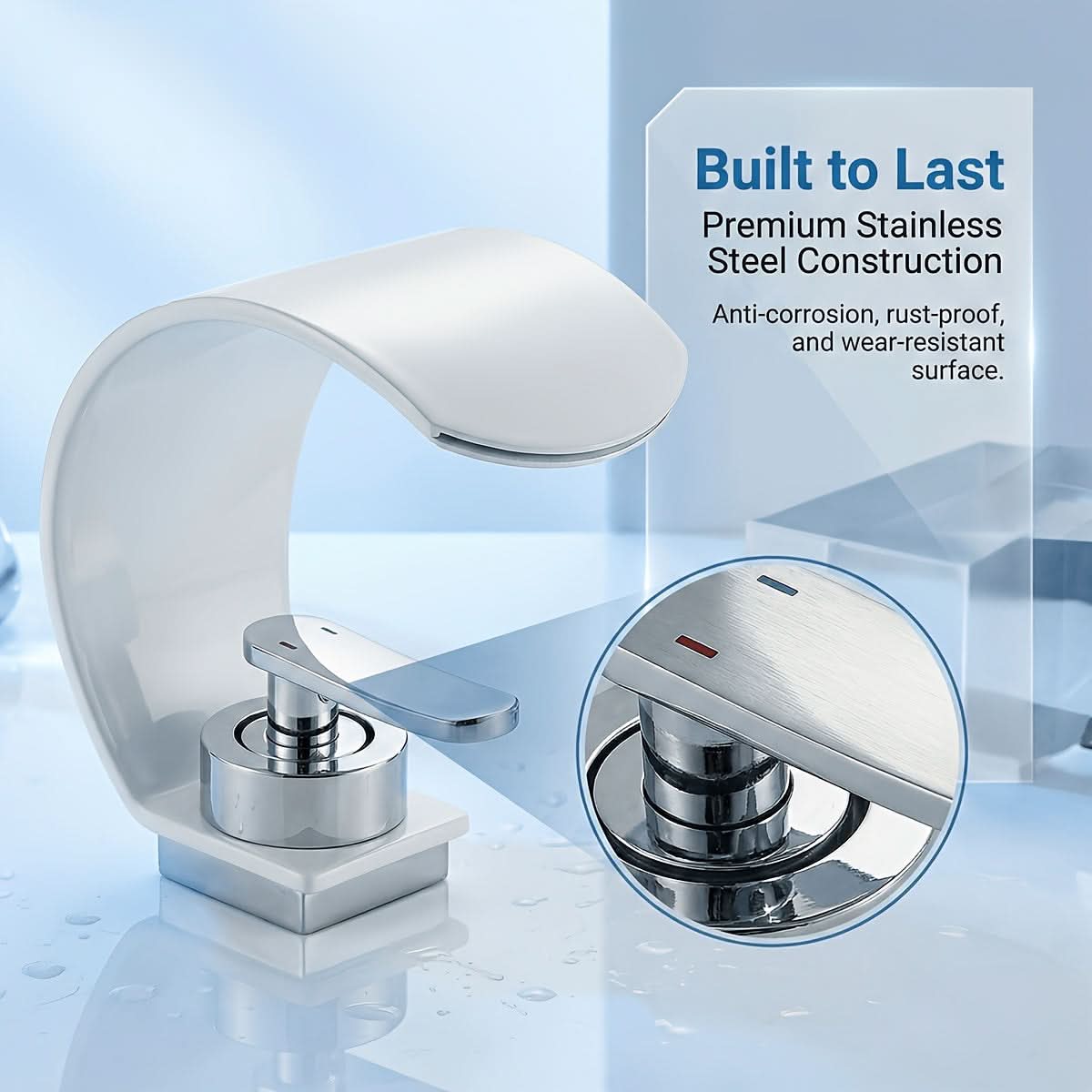 Mirror Basin Faucet with Waterfall Stream Design