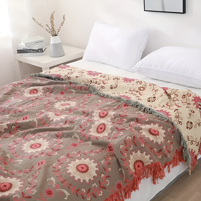 Chic Mandala Reversible Cotton Throw for All Seasons