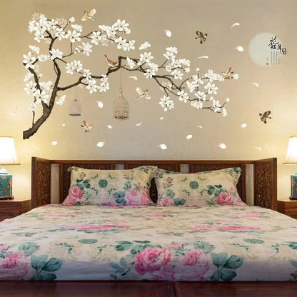 XXL Tree Wall Sticker 187x128 cm | Bird and Flower Wall Decal | Home Decor for Living and Bedroom