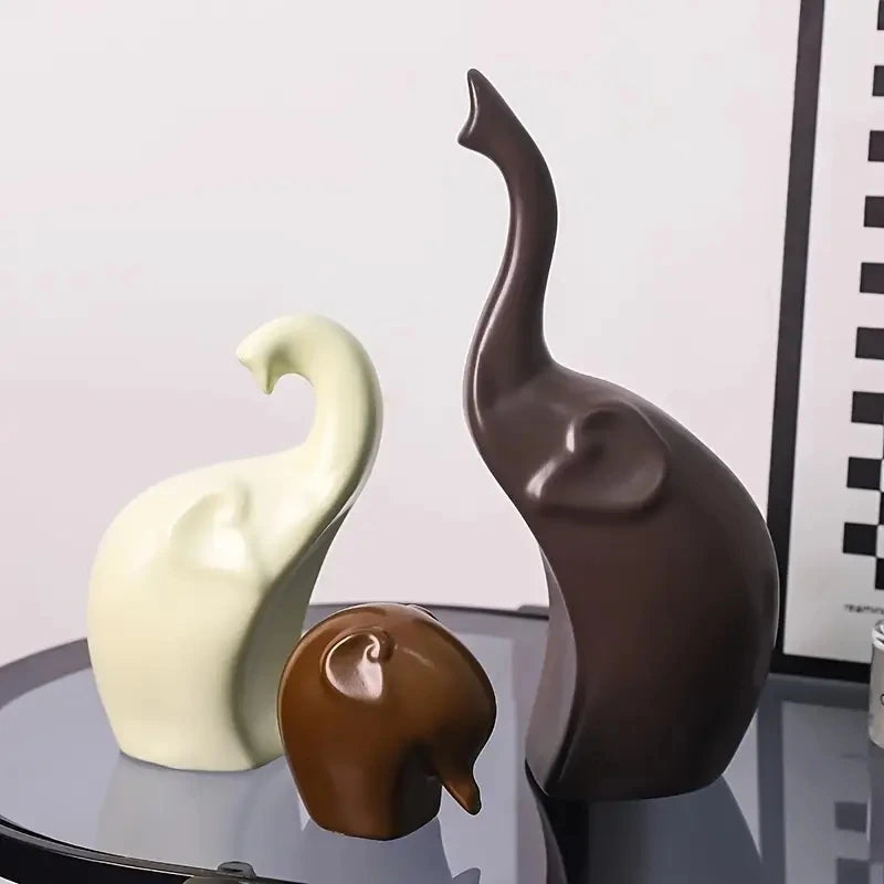 Nordic Design Elephant Family Decoration Set | Trio of Sculptures | Resin Figures for Home Decor & Gift Option