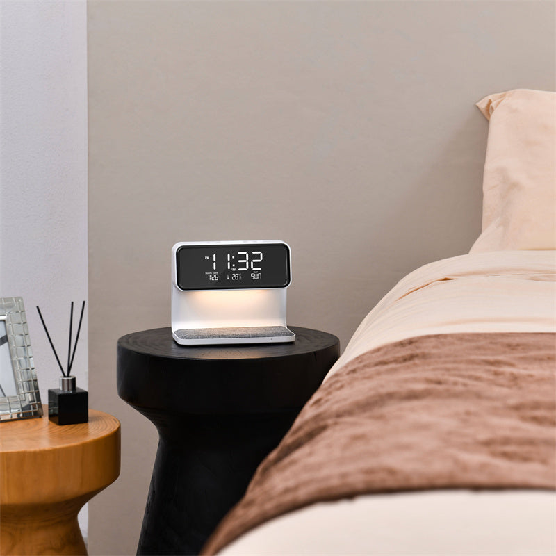 Touch-Controlled LED Table Lamp with Wireless Charger & Alarm Clock – 3-in-1