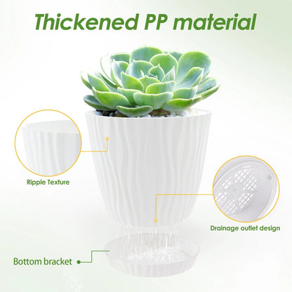 Set of 5 Planters with Drainage Holes and Saucers | Textured PP, 14.5 cm for Indoor and Outdoor Use