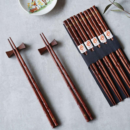 Wooden Chopstick Set with Golden Cherry Blossom Design