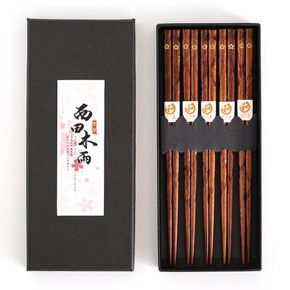 Wooden Chopstick Set with Golden Cherry Blossom Design