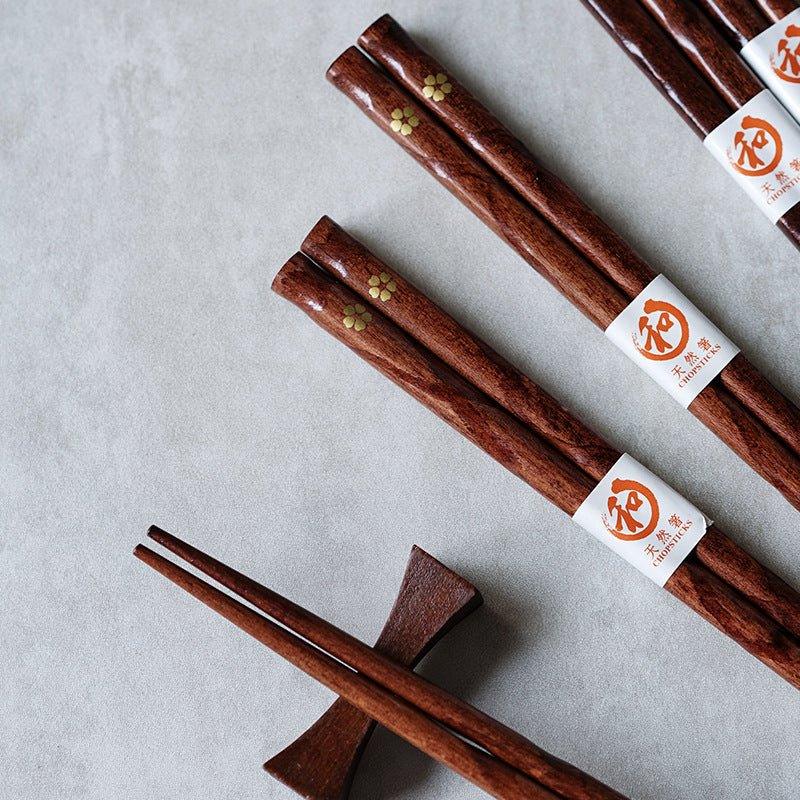 Wooden Chopstick Set with Golden Cherry Blossom Design