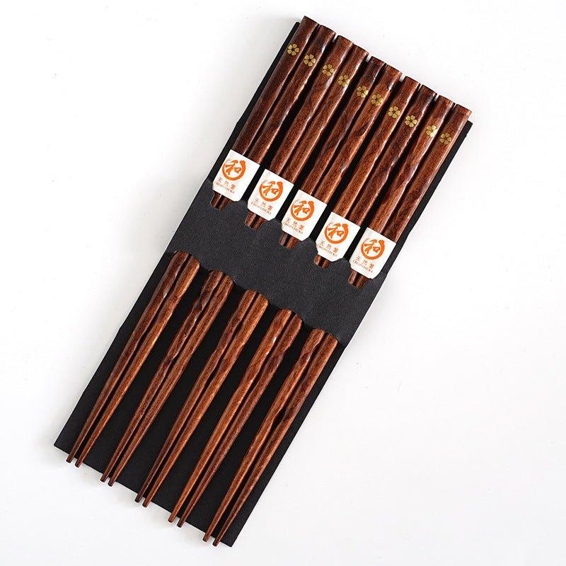 Wooden Chopstick Set with Golden Cherry Blossom Design