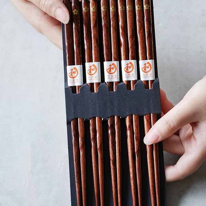 Wooden Chopstick Set with Golden Cherry Blossom Design