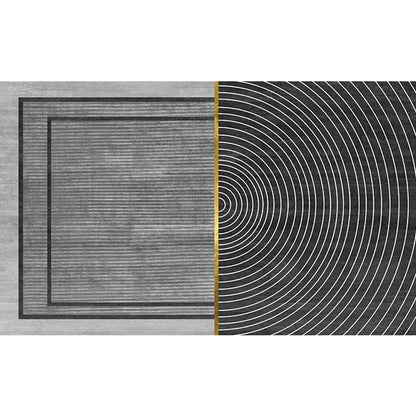 Modern Black Geometric Area Rug with Stripes – Washable Polyester, Non-Slip