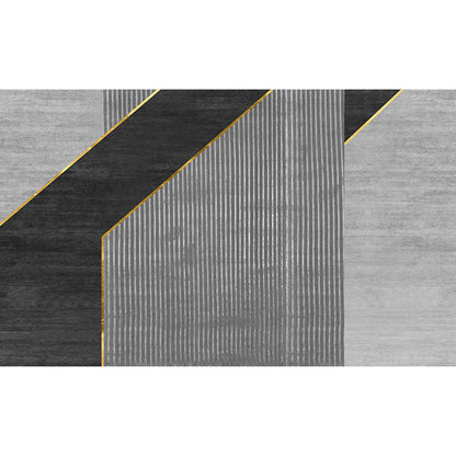 Modern Black Geometric Area Rug with Stripes – Washable Polyester, Non-Slip