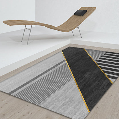 Modern Black Geometric Area Rug with Stripes – Washable Polyester, Non-Slip