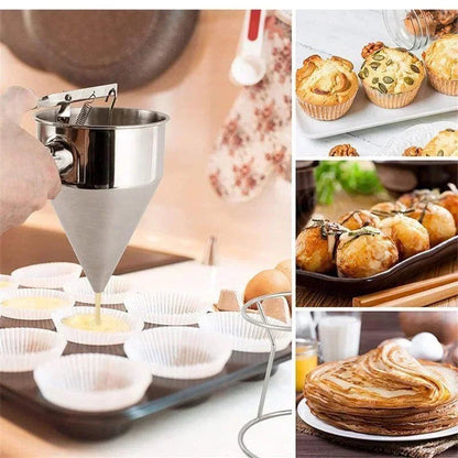 Stainless Steel Dough Dispenser with Stand | 600 ml or 1200 ml Capacity | Accurate Baking Tool for Cupcakes & Pancakes