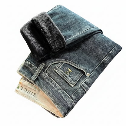 Casual Slim Fit Denim Trousers for Men - Warm Stretchy Vintage Style