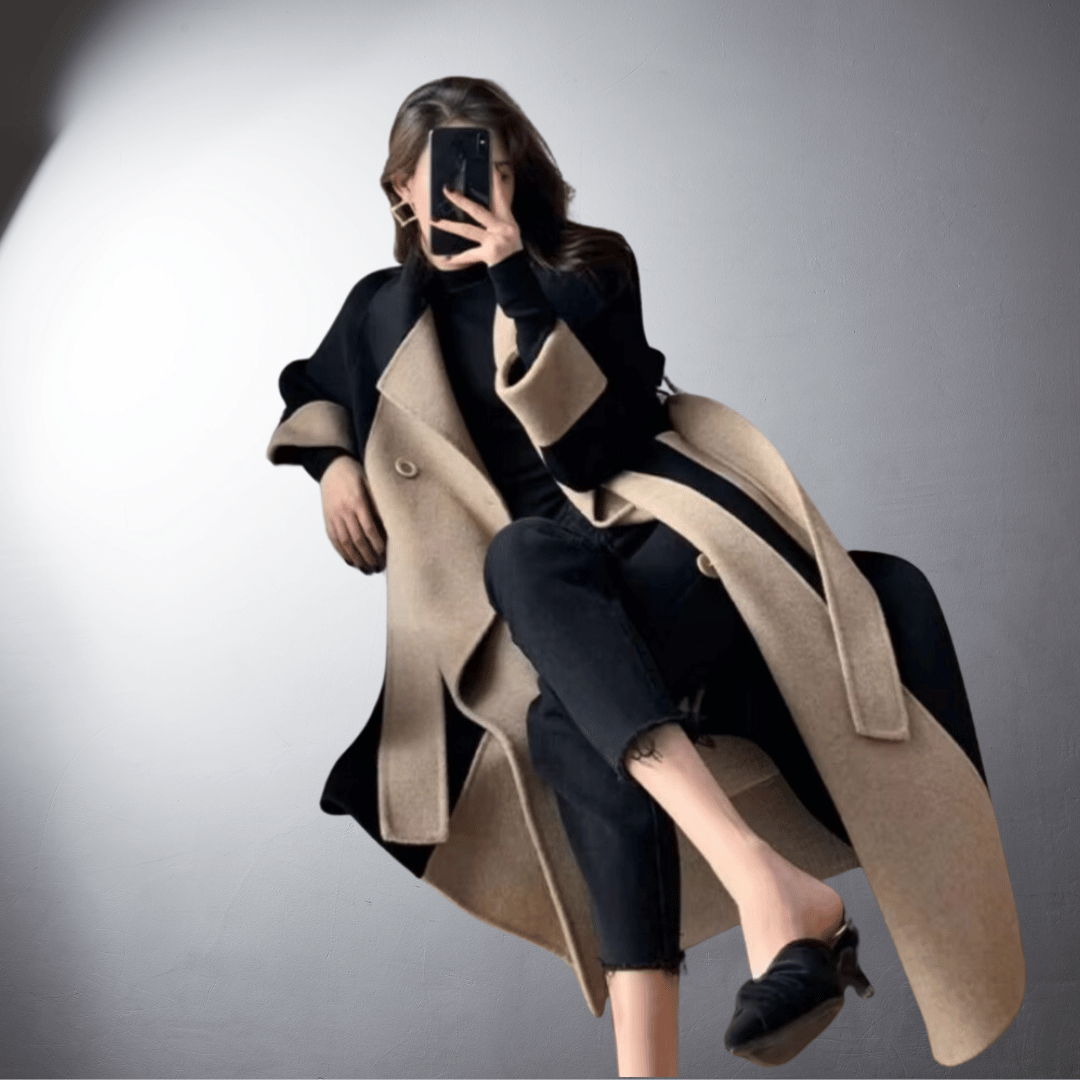Two-Tone Straight Cut Coat for Women | Perfect for Winter