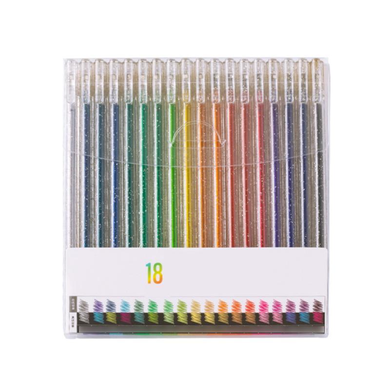 18-Color Gel Pen Set – Glitter and Metallic Effects for Creative Use