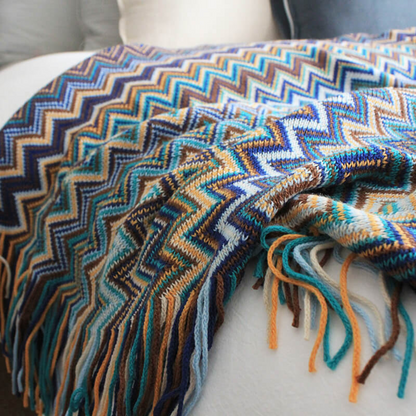 Vibrant Geometric Tasseled Throw Blanket for All Seasons