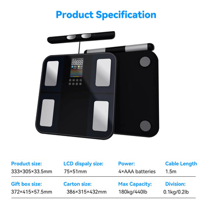 Digital Body Fat Scale with 8 Electrodes, BMI, Muscle Mass, App Tracking & Grip