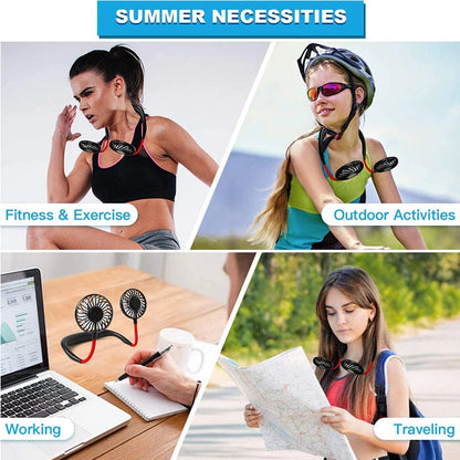 Neck Fan with LED Light | Rechargeable via USB | Portable and Hands-Free