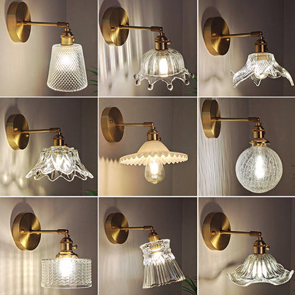 Industrial Wall-Mounted Reading Light with Swing Arm and Clear Glass Shade