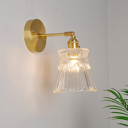 Industrial Wall-Mounted Reading Light with Swing Arm and Clear Glass Shade