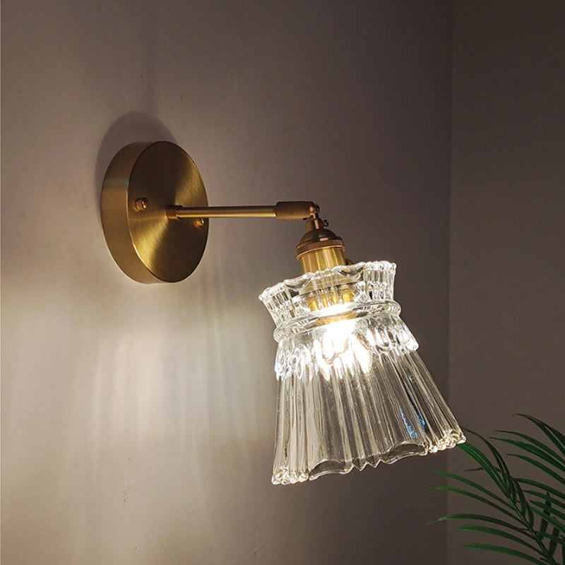 Industrial Wall-Mounted Reading Light with Swing Arm and Clear Glass Shade