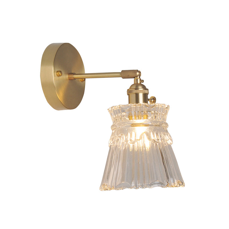Industrial Wall-Mounted Reading Light with Swing Arm and Clear Glass Shade