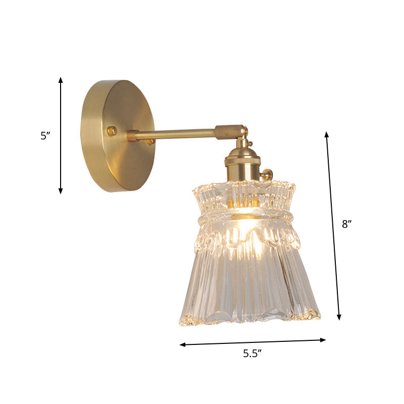 Industrial Wall-Mounted Reading Light with Swing Arm and Clear Glass Shade