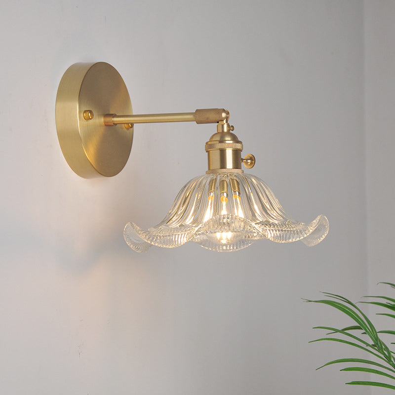 Industrial Wall-Mounted Reading Light with Swing Arm and Clear Glass Shade