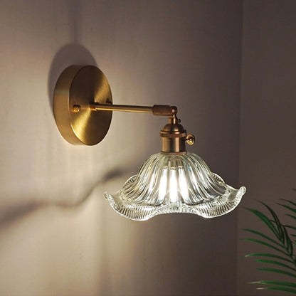 Industrial Wall-Mounted Reading Light with Swing Arm and Clear Glass Shade