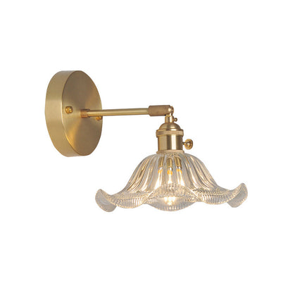 Industrial Wall-Mounted Reading Light with Swing Arm and Clear Glass Shade