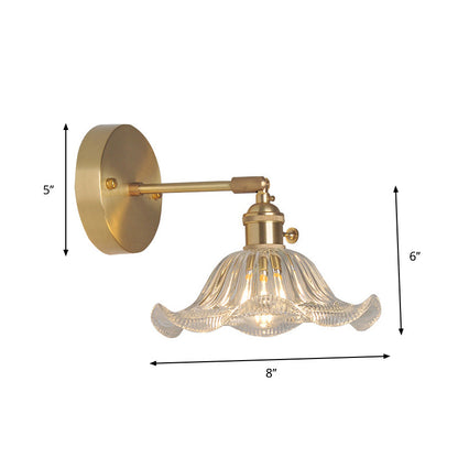 Industrial Wall-Mounted Reading Light with Swing Arm and Clear Glass Shade