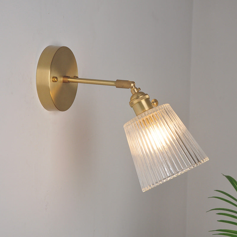 Industrial Wall-Mounted Reading Light with Swing Arm and Clear Glass Shade